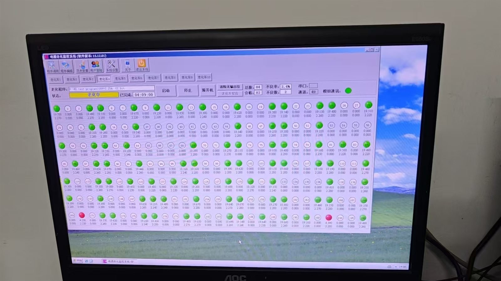 Car charger aging test monitoring system screen
