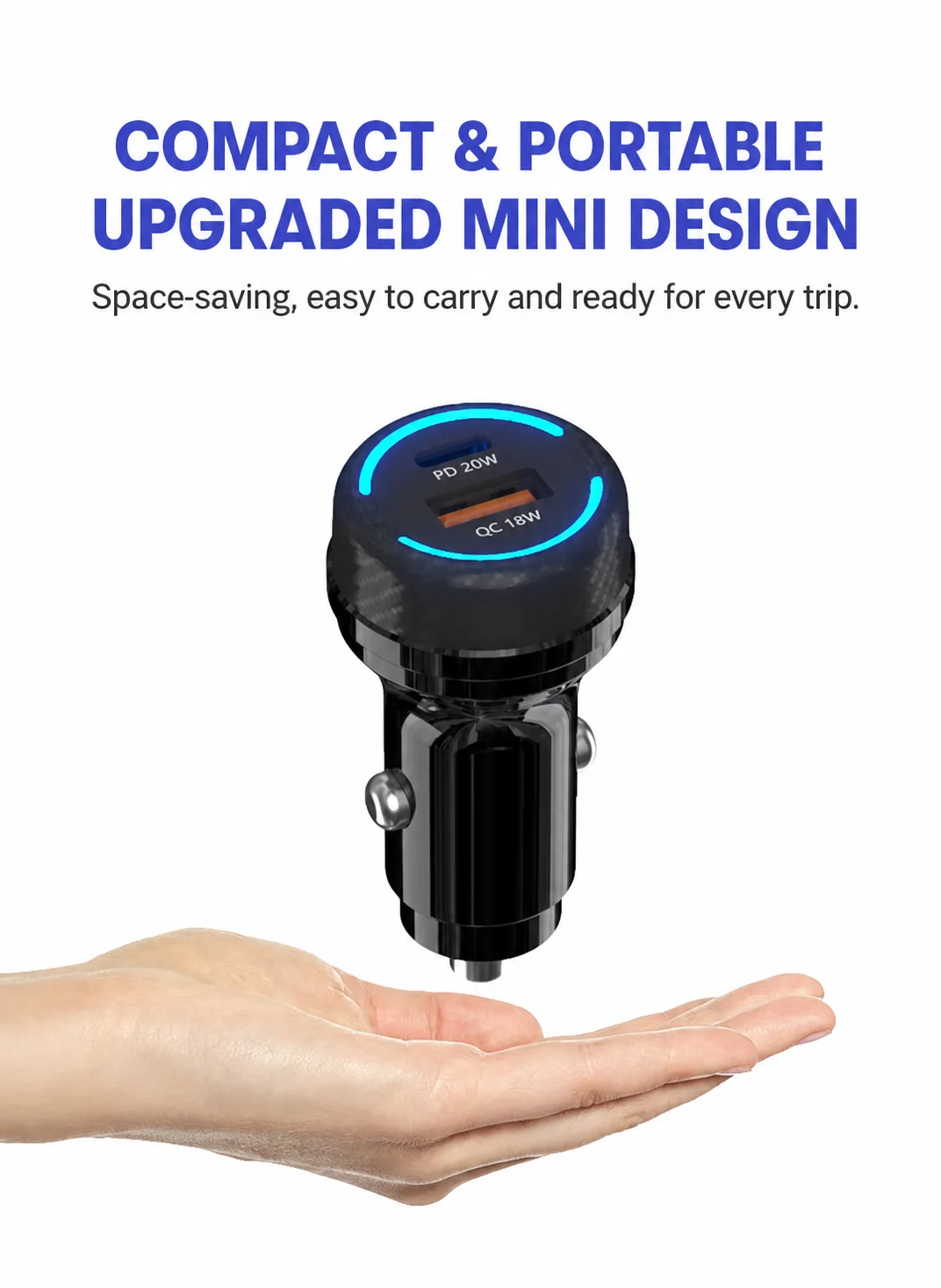 Compact portable dual-port car charger design