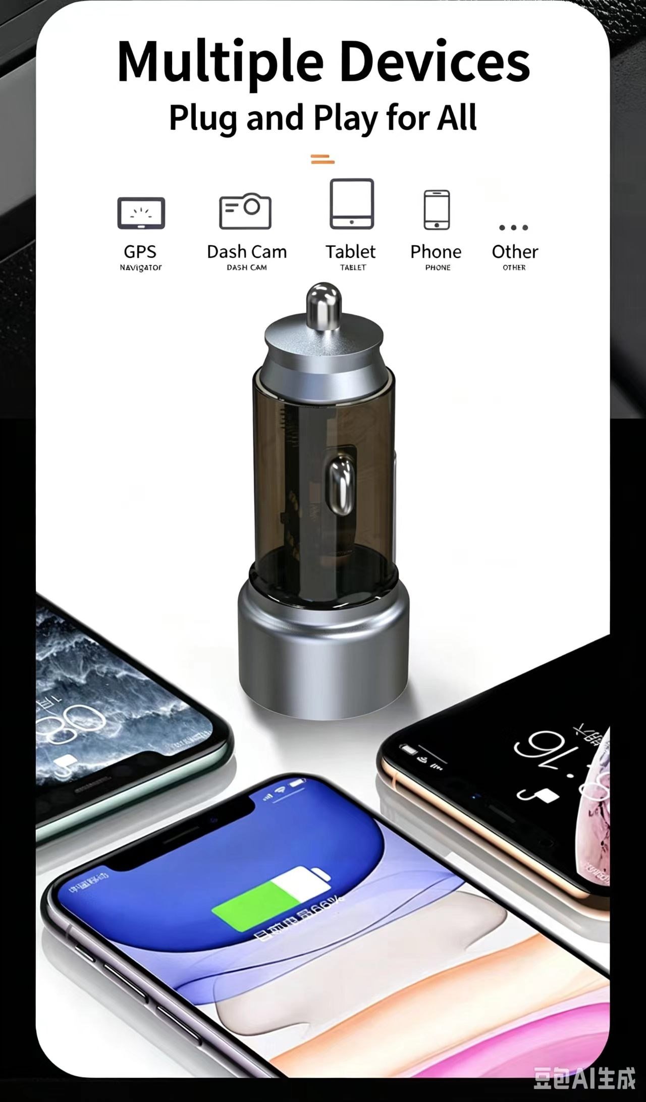 30W USB-C and 18W USB-A dual-port car charger product detail image 02