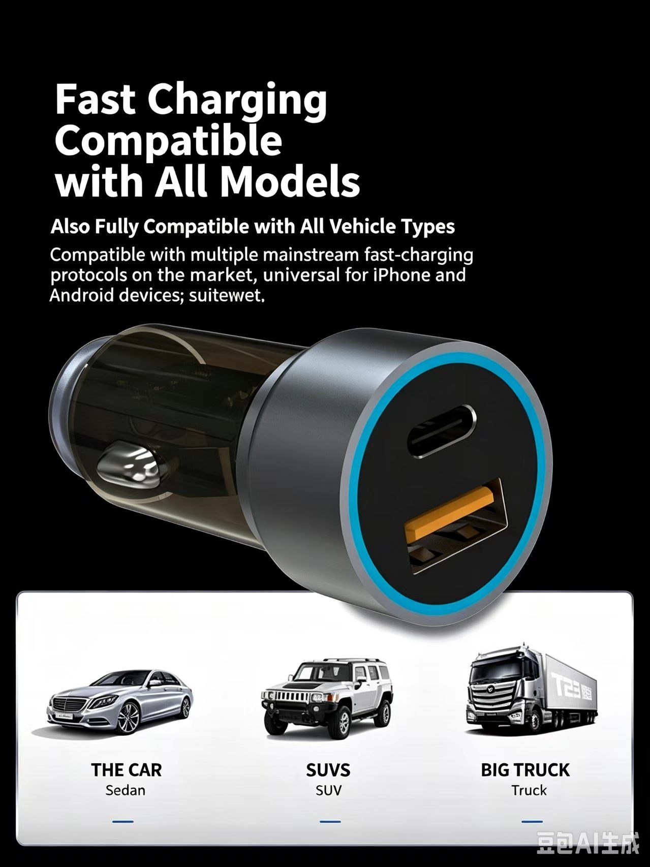 30W USB-C and 18W USB-A dual-port car charger product detail image 04